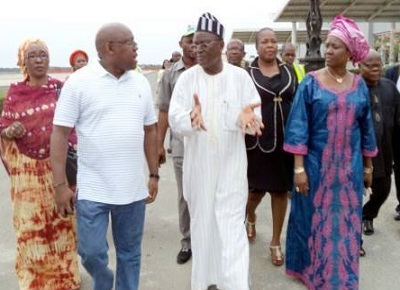 (L-r): Jamila Shu’ara (Mrs.), permanent secretary, Ministry of Aviation, George Uriesi, managing director, (FAAN), Dr. Samuel Ortom, minister of State, FMTI & Supervising Minister of Aviation and Prof. Viola Onwuliri, minister of Foreign Affairs during the inspection of Sam Mbakwe International Cargo Airport, Owerri.